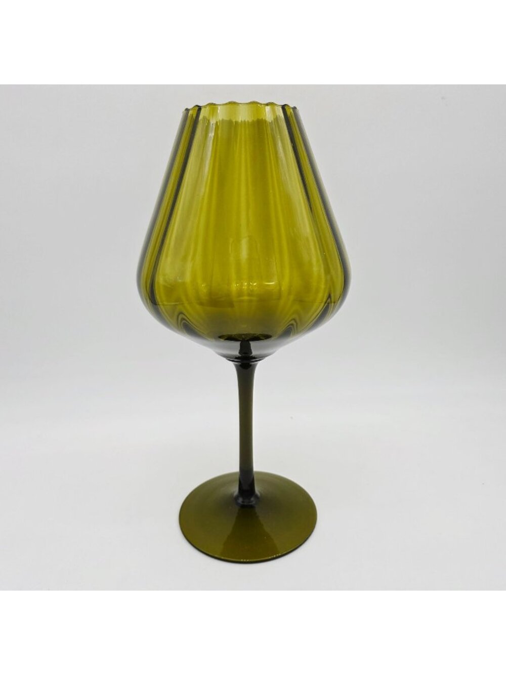 Empoli Green Glass Brandy Snifter Large Fluted Ribbed Optic Glass 13.5" MCM